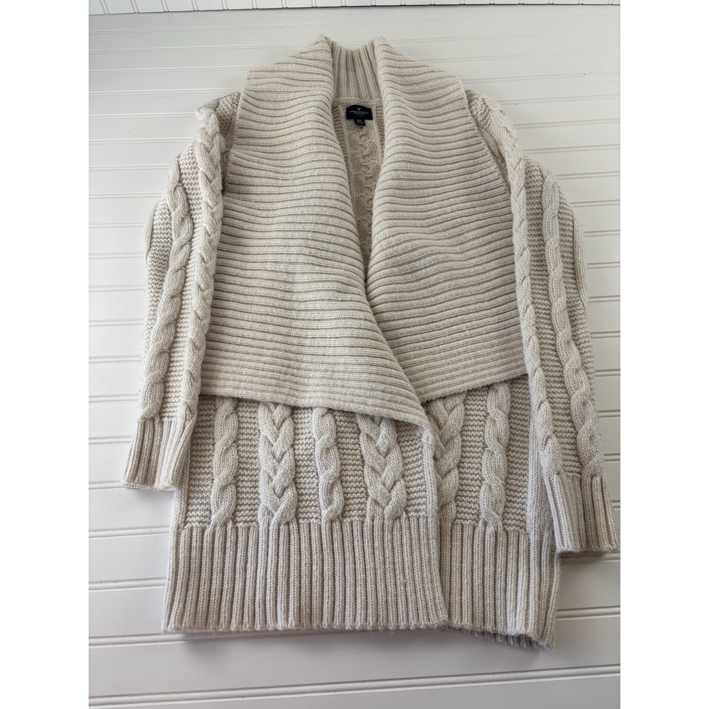 American Eagle Outfitters‎ Womens CARDIGAN XS/S Oversized Ivory Cable Knit